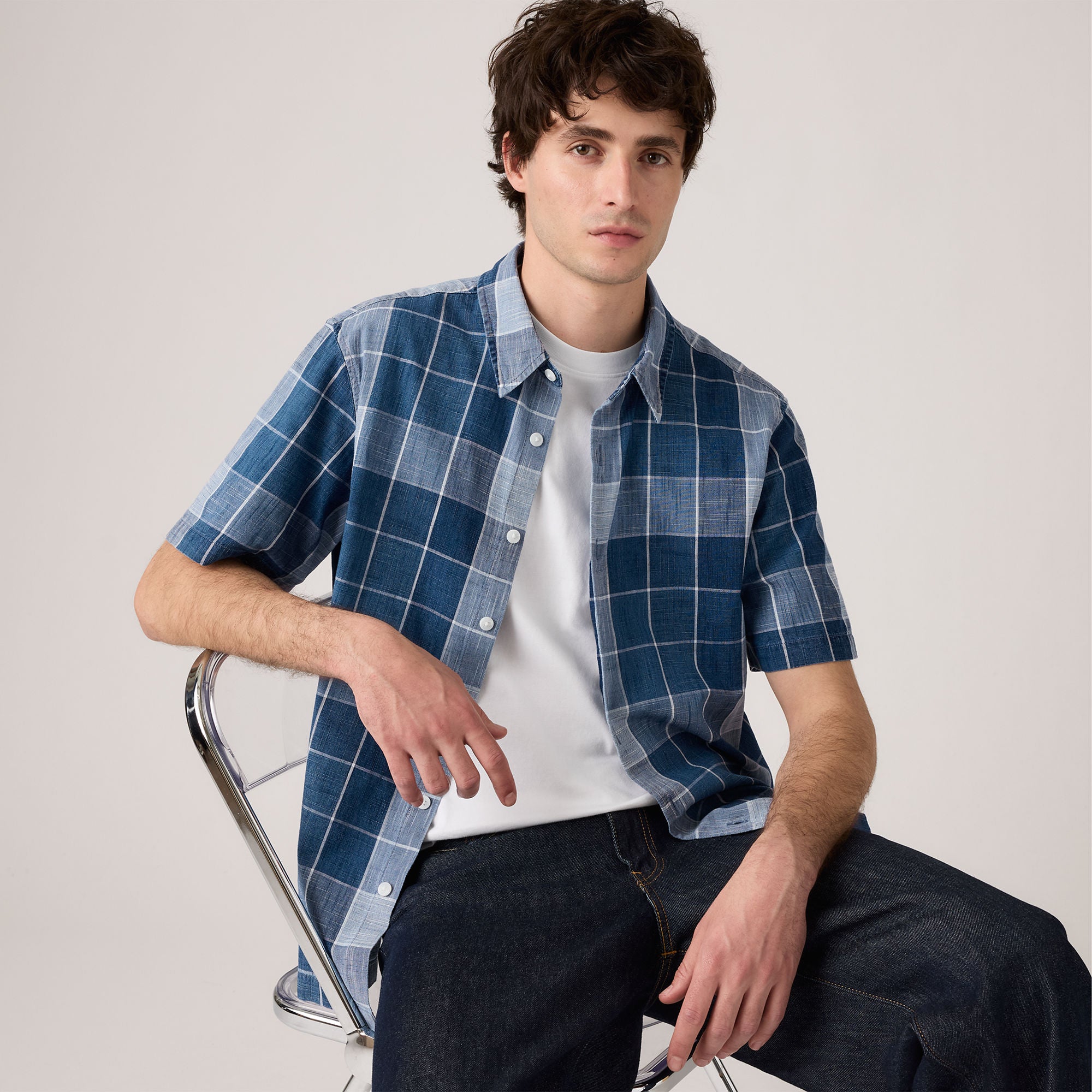 【U LAN】Youth Short Sleeve Checkered Shirt Zara Young Boys Shirt Size L Mex 40 Checkered Plaid Short